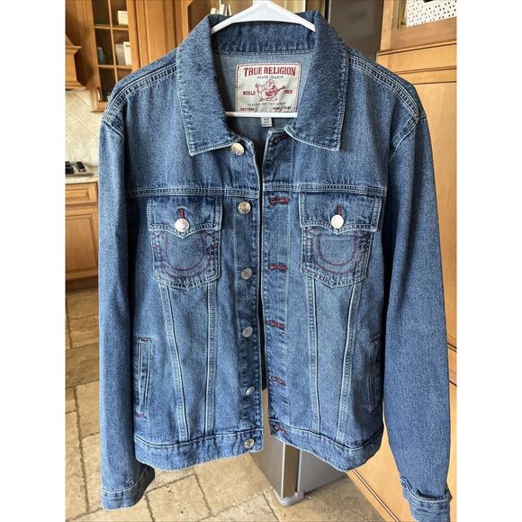 True Religion JESSE SN Trucker Jacket Mens Sz Medium Denim‎  $159 - Picture 1 of 7